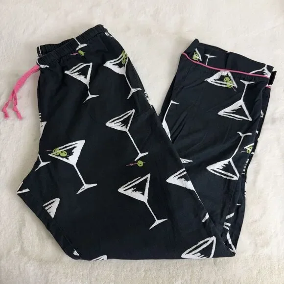 BedHead Martini Pajamas Long Sleeve Pants Black Pink Cotton Women’s L - Picture 4 of 6